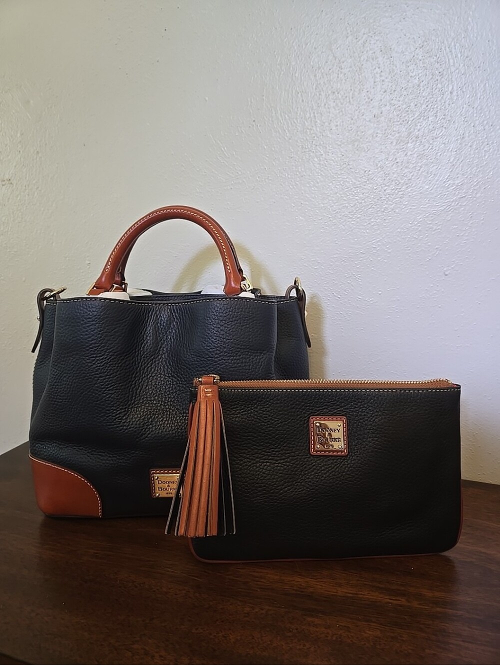 Dooney & Bourke Brenna Satchel Bag Pebbled Leather Midnight with Pouch
